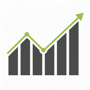 a graph chart with an arrow pointing up