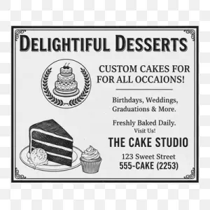 a black and white advertisement for delight desserts