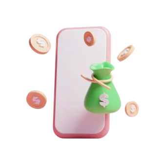 a phone with a green and pink figure on it