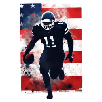 a football player running with an american flag background