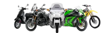 three motorcycles are lined up on a white background