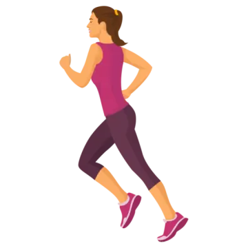a woman running on a white background