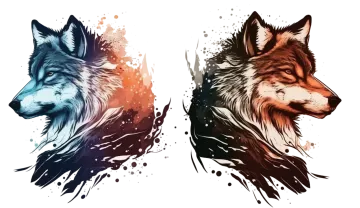 two wolfs with watercolor splashs