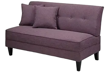 a purple couch with two pillows on it