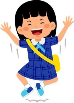 a little girl with her hands up in the air