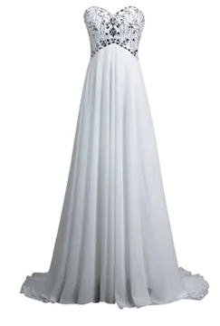 a white dress with black and white flowers on it