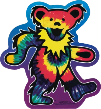 a tie - dye sticker with a teddy bear on it