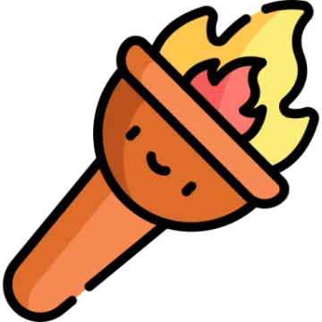 a cartoon fire torch with a smiling face