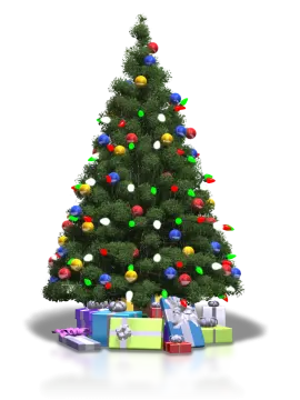 a christmas tree with presents around it