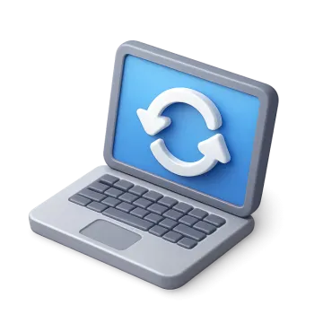 a laptop with a blue icon on the screen