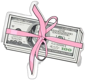 a pink ribbon tied to a dollar