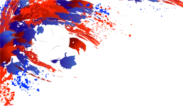 a red and blue paint spied on a white background