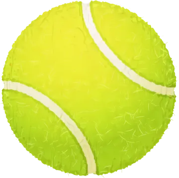 a yellow tennis ball with white stripes