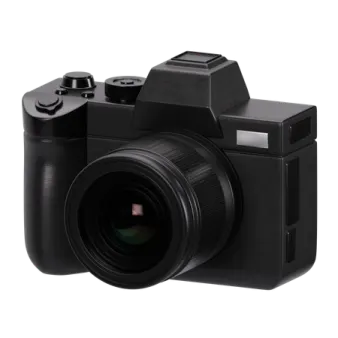 a black camera on a white background