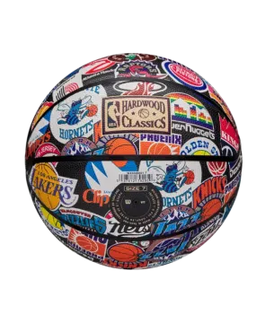 a soccer ball with many different logos on it