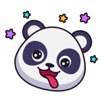 a cartoon panda face with stars around it
