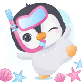 a penguin wearing a mask and diving in the ocean