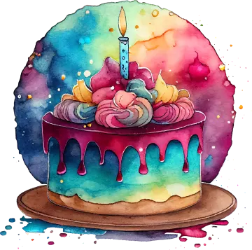 a watercolor painting of a birthday cake