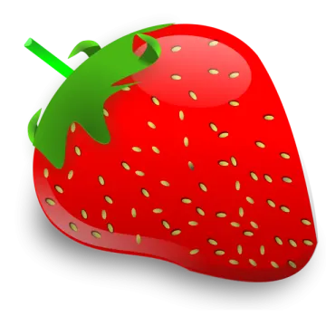 a red strawberry with green stem and seeds