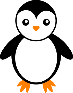 a black and white penguin with orange feet