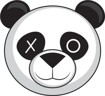 a panda face with the letter x on it
