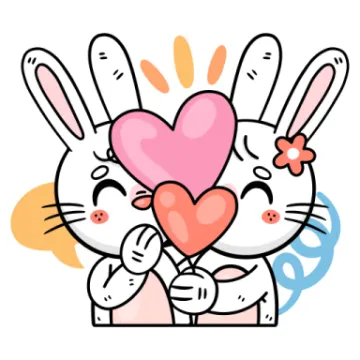 a couple of rabbits holding a heart