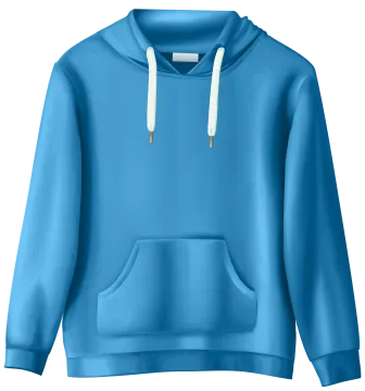 a blue hoodie sweatshirt with a white zipper