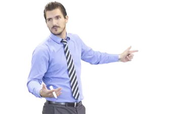 a man in a blue shirt and black tie