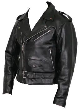 a black leather jacket on a white background
