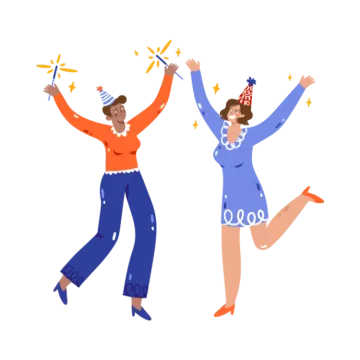 two people in blue and orange outfits dancing