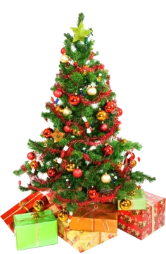 a christmas tree with presents under it