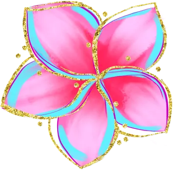 a pink and blue flower on a white background