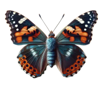 a blue and orange butterfly on a white background