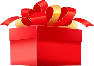a red gift box with a gold bow