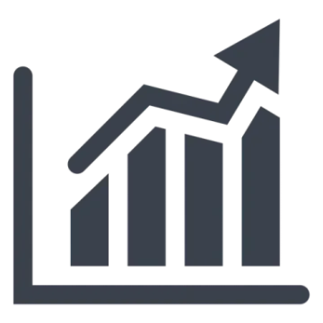a graph chart with an arrow pointing upward