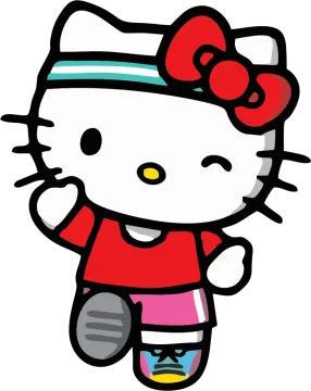 a hello kitty in a red shirt and shorts