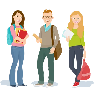 a group of three people standing together