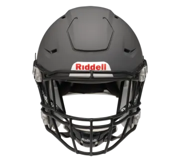 a close up of the rid football helmet