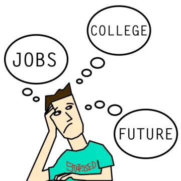 an image of a man thinking about college