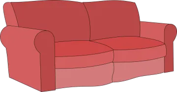 a red couch on a white background