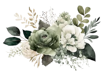 a watercolor painting of flowers and leaves