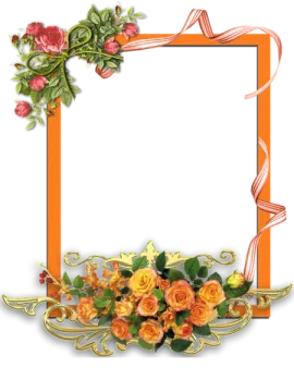 an orange frame with flowers and ribbons