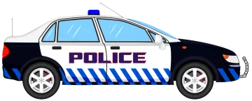 a police car with blue and white stripes