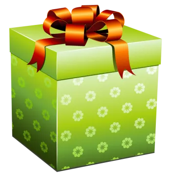 a green gift box with a red bow
