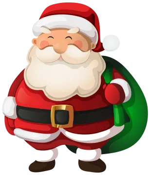 a cartoon santa claus with a bag of gifts