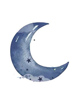 a watercolor painting of a crescent with stars on it