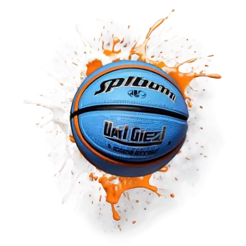 a basketball ball with orange paint splashing around it
