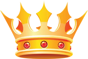 a gold crown with red eyes