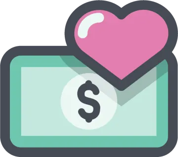 an envelope with a heart and dollar sign