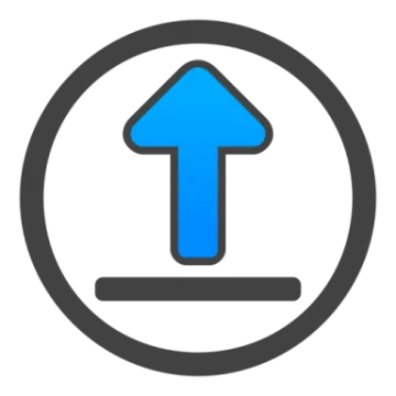 a blue arrow in the center of a circle